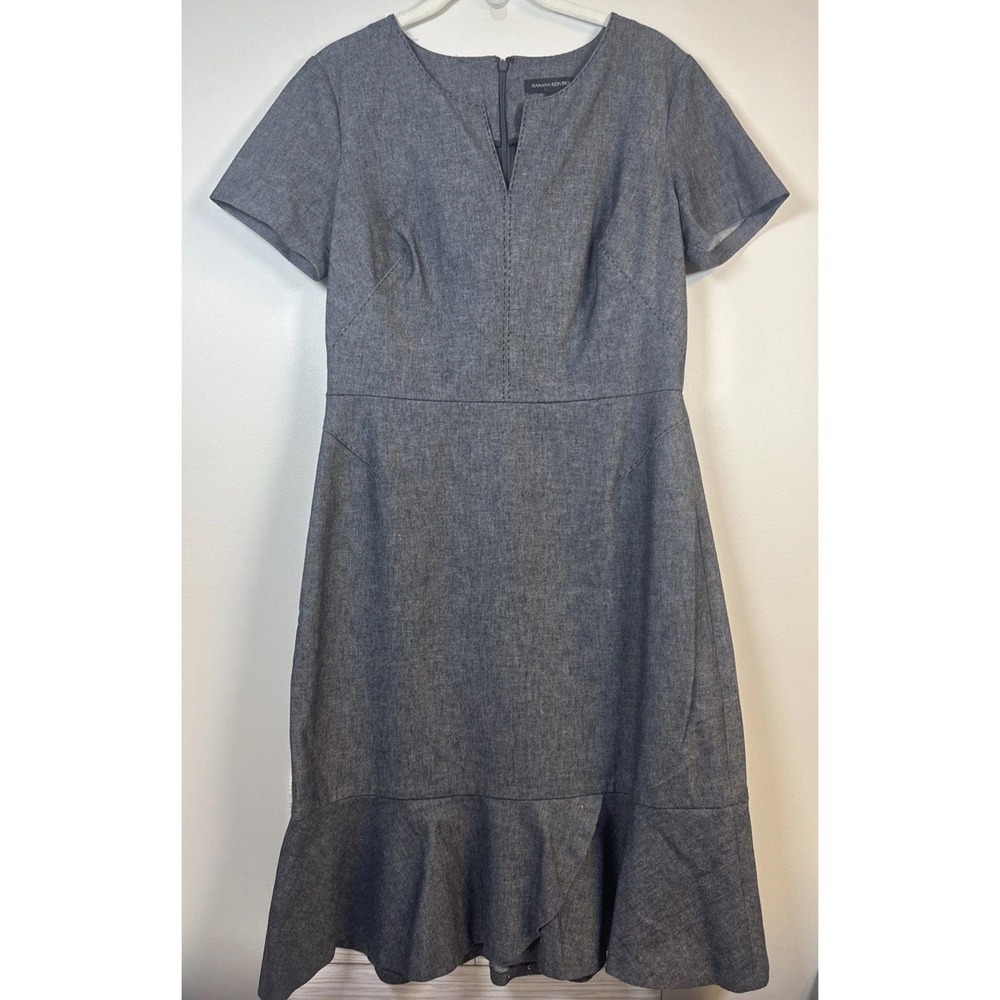 Banana Republic Gray Short-Sleeve Ruffle Hem Dress Size 8